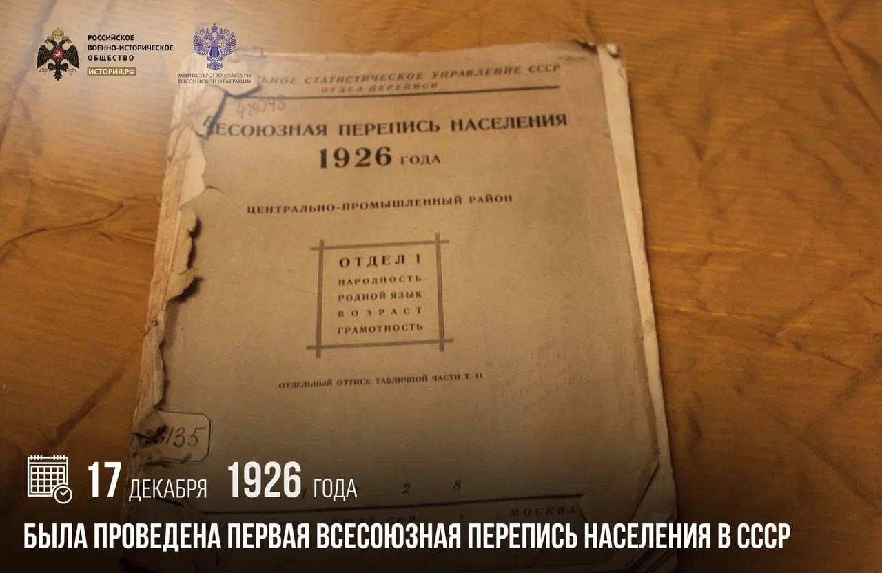 17 декабря 1926 года была проведена первая Всесоюзная перепись населения в СССР