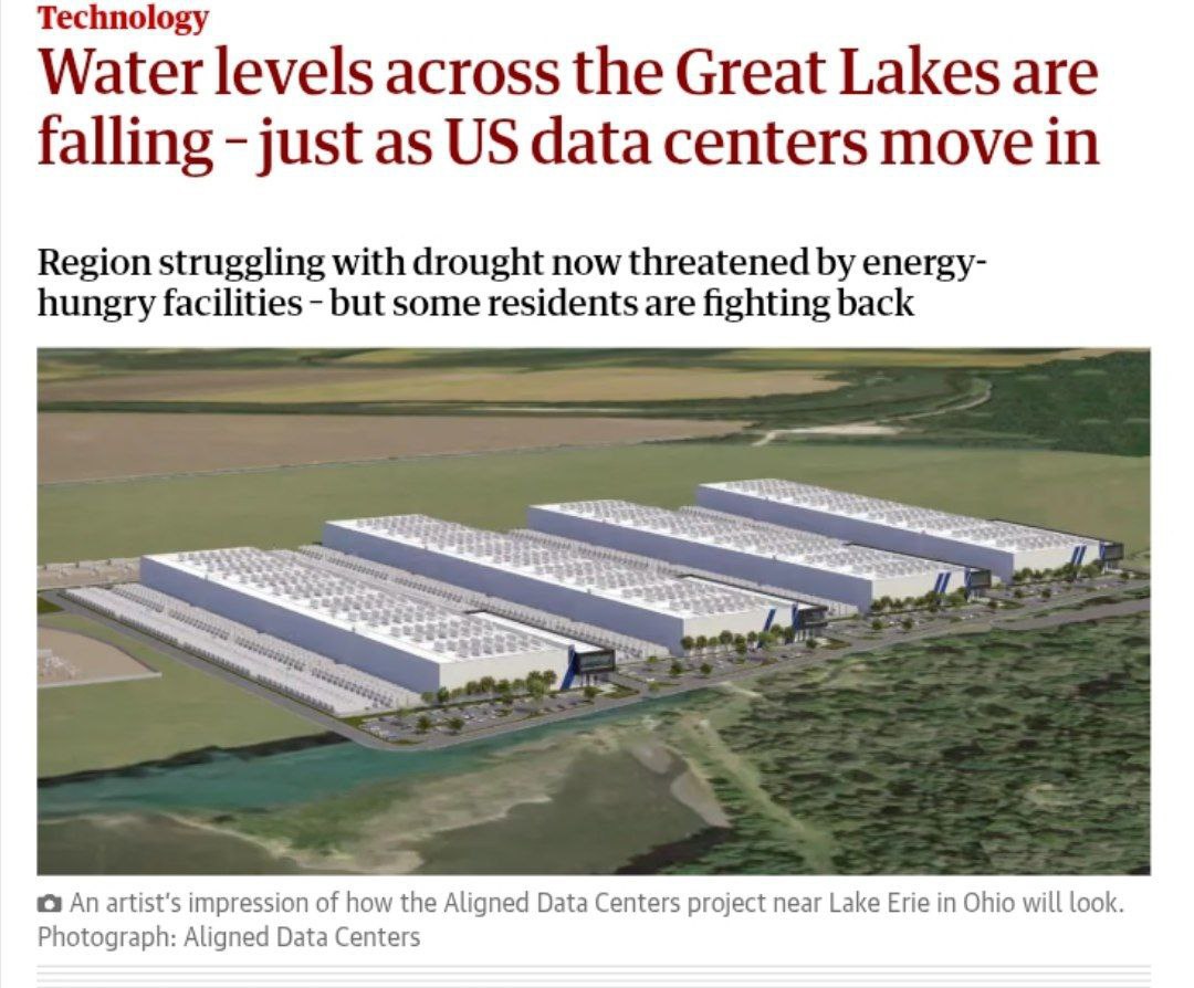 ИИ-дата-центры нанесли огромный вред одному из крупнейших резервов пресной воды в США - Великим озерам