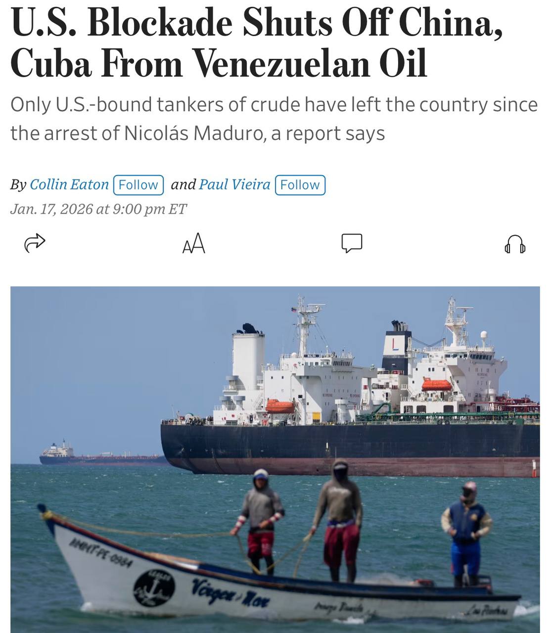 Блокада США лишила Китай и Кубу венесуэльской нефти, - The Wall Street Journal.
